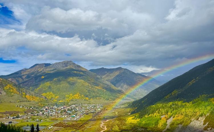 Rainbow over town after a major thunderstorm came through on Monday photo by DeAnne Gallegos
