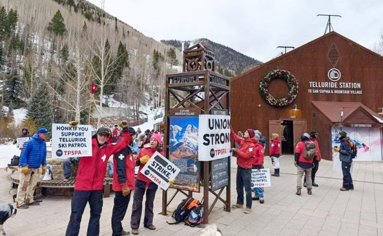 Telluride Ski Patrols strikes against the ski resort shutting it down on Saturday Photo by Angela Dye