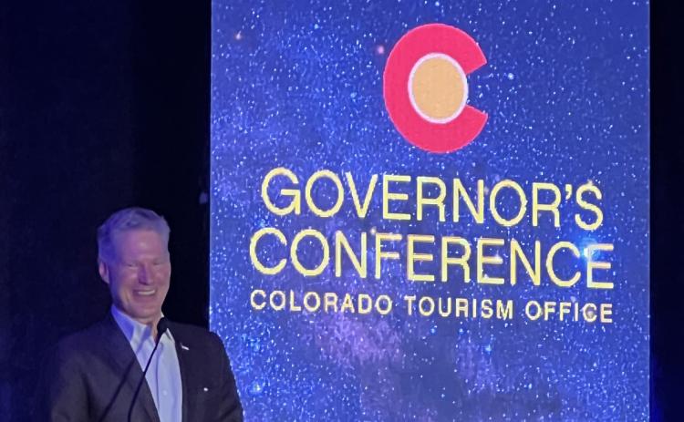 Colorado Tourism Office’s Executive Director Tim Wolfe addresses the crowd of 600 tourism professionals at the Governor’s Annual Tourism Conference. Photo credit DeAnne Gallegos