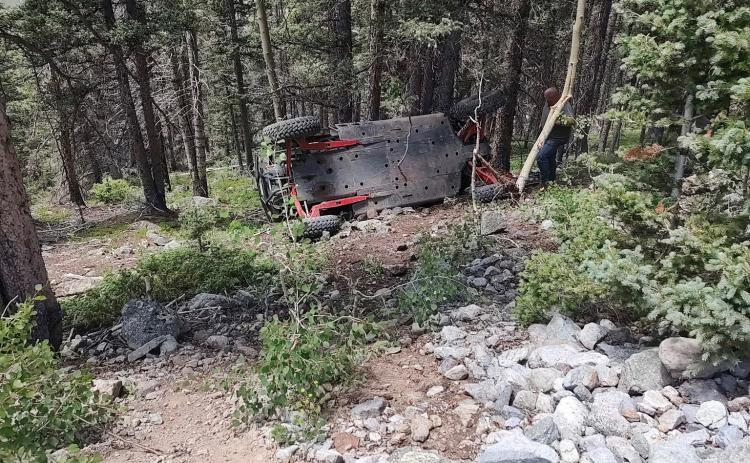 OHV rollover on Lackawanna Road Saturday, July 5th, resulting in one adult critically injured. Photo credit Silverton Medical Rescue