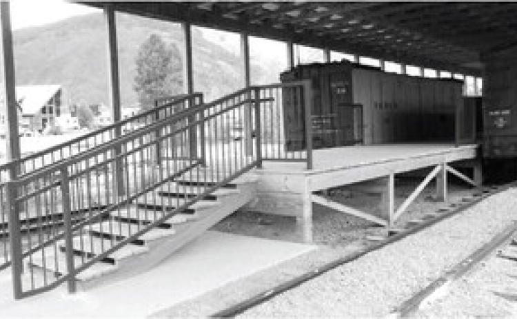 The railcar display area continues to be upgraded with the work of the Durango Railroad Historical Society. Here we see access steps and the end of one of the platforms. Visitors are afforded easy access for viewing the cars.