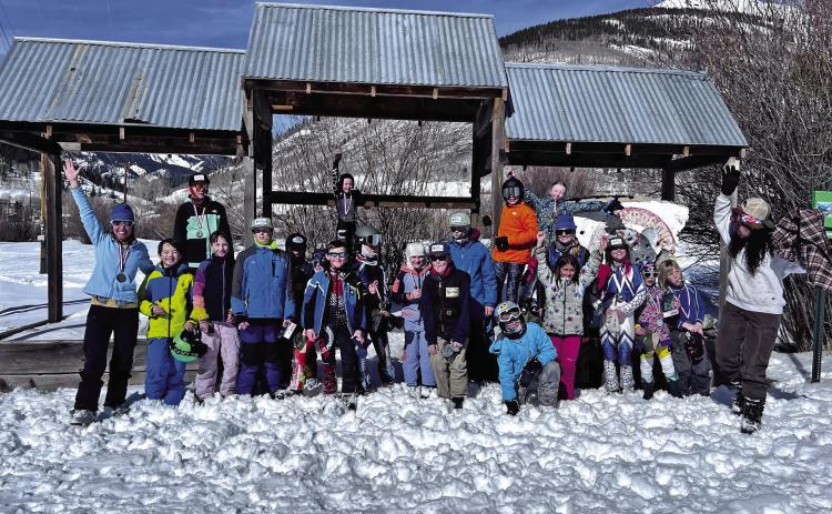 Silverton Miners Ski team and Coach Sallie Barney and Coach Natalie Platt. Photo credit Dayna Kranker