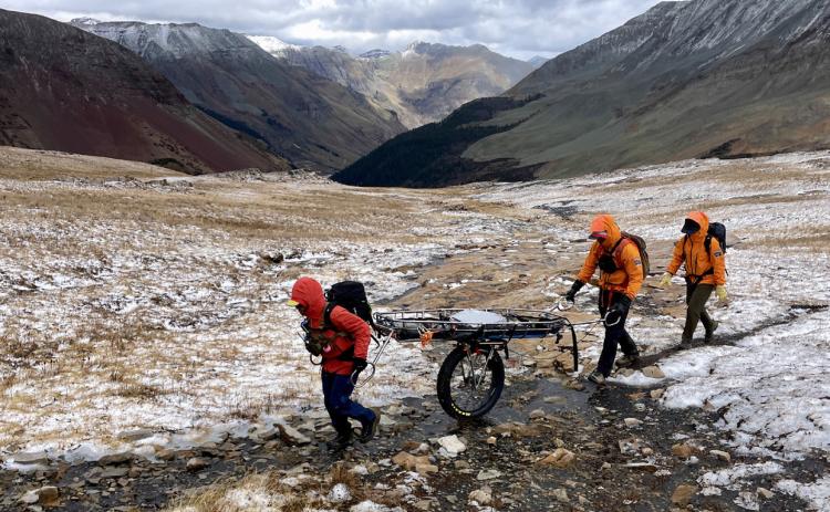 Silverton Medical Rescue team hiked in on the Colorado Trail in the Engineer Mountain area after being dropped off by Flight For Life in the upper mountain landing zone photo by Silverton Medical Rescue