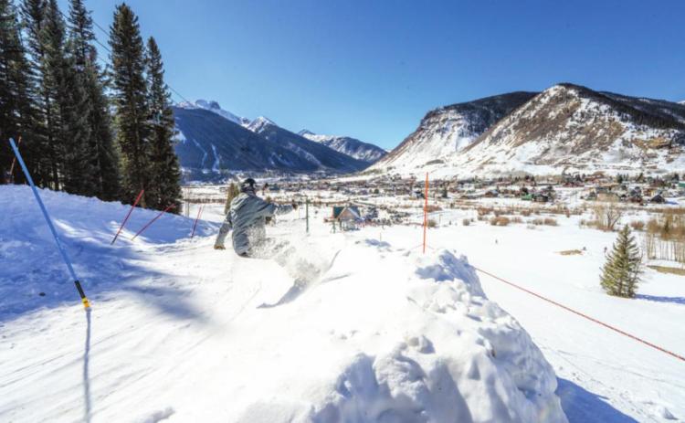 A boarder navigates the course. Many Silverton locals donated time to create the course. Photo Credit Cory Smith