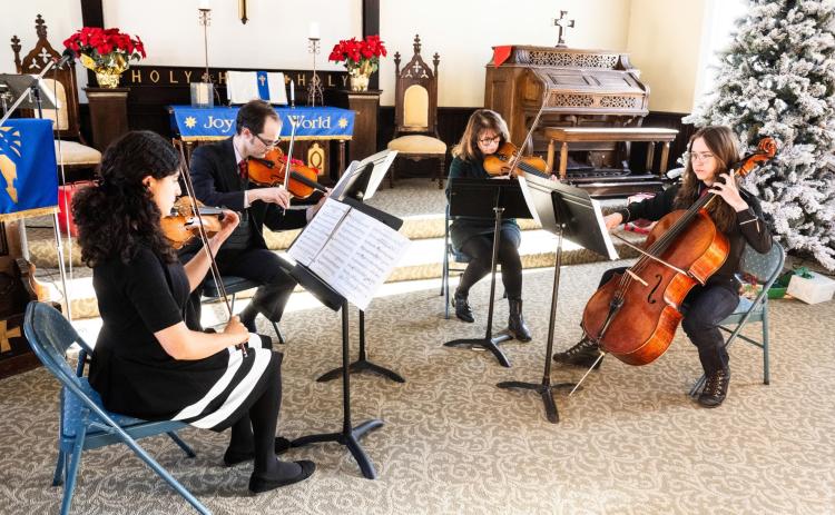 The Anvil Quartet performs at “Strings and Silver Bells” at the First Congregational Church on December 15th. Photo credit Dave Emory