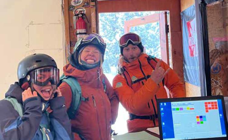 Elsa Smith, Summer Herout, and Jack Klim at Silverton Mountain. Photo courtesy of Silverton Mountain