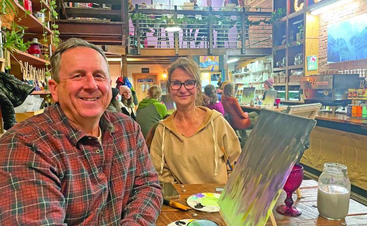 Patty and Jeff Shea at Wine and Paint Night. photo by Katey Fetch