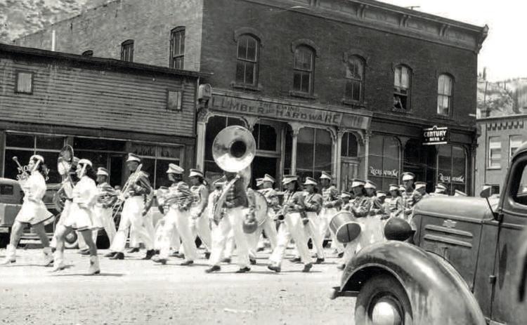 The Silverton Highschool marching band on greene street in the spring of 1941 high school band, 1941