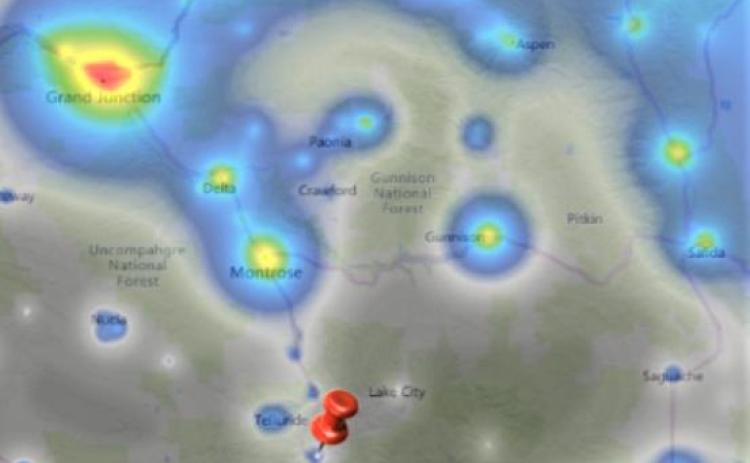 This map from www.lightpollutionmap.info shows the light pollution in Silverton (marked by the red pin) and surrounding areas. Silverton already has a really low amount of light pollution and the Dark Sky movement