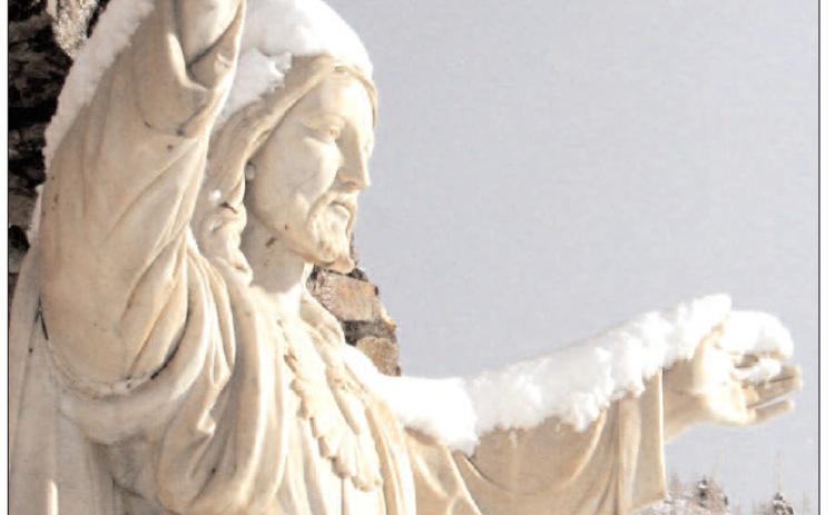 A light snow falls on the Christ of the Mines Shrine above Silverton on Monday morning, April 16, 2012. Photo: Mark Esper/Silverton Standard &amp; the Miner files.