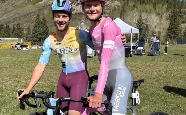(Right) Kai Lokey the 2026 Ironhorse men's pro race winner (Left) Caleb Clausen the second place men’s pro road winner Photo by DeAnne Gallegos
