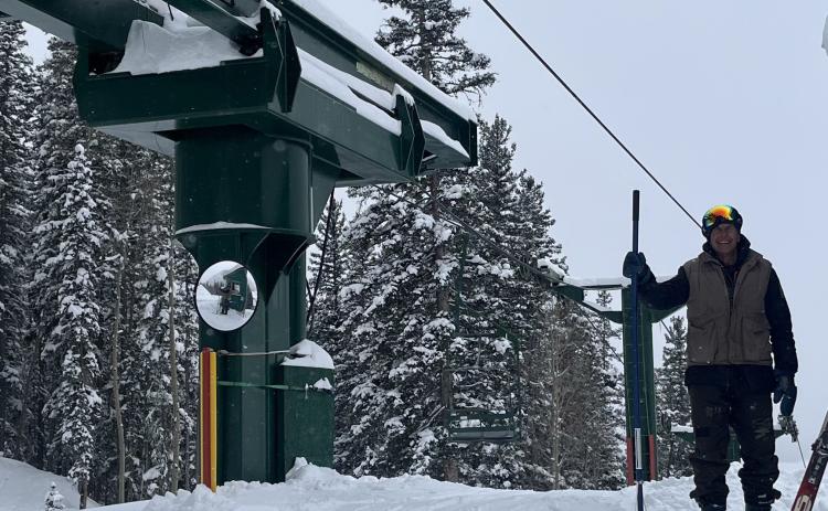 David Swanson at the top of the lift Photo by Scott Fetchenhier