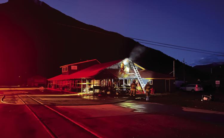 San Juan County/ Silverton Volunteer fire department fight a structure fire in Silverton Square early Wednesday morning. Photo credit of Paul Joyce.