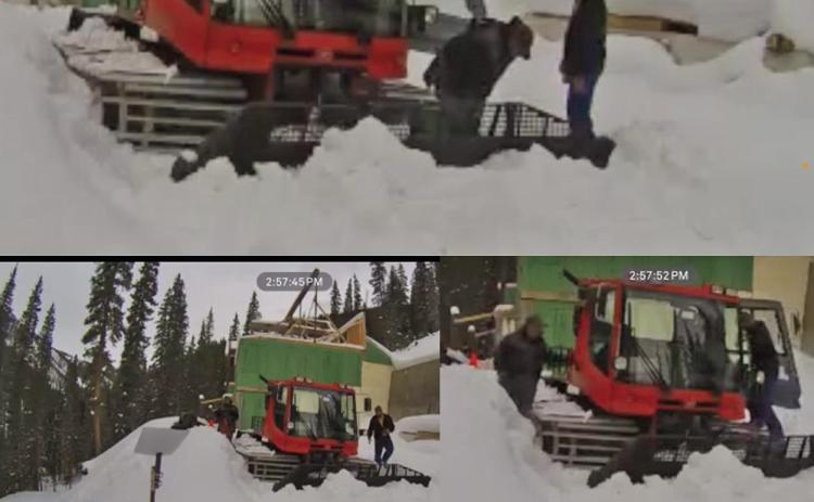Security camera photos of the suspects and snowcat. Photo provided by Nick Croce