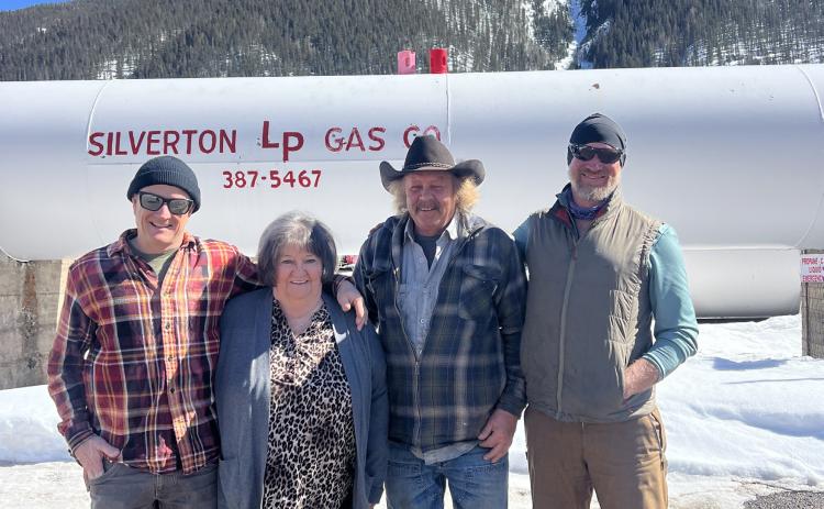 The new owner of Silverton LP Gas is Cory Smith (far left), office manager Patty Bingel, delivery driver’s assistant Kenny Jenkins and delivery driver Todd Packer . Photo credit DeAnne Gallegos