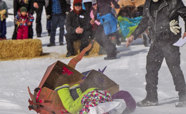 Snowscape cardboard derby spill Photo by Wesley Berg