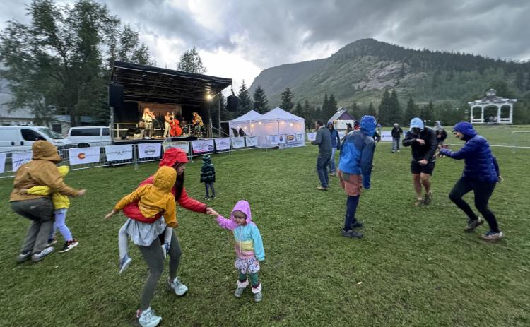 Silverton locals dancing in the rain at Summer Sounds. Photo credit Katey Fetch